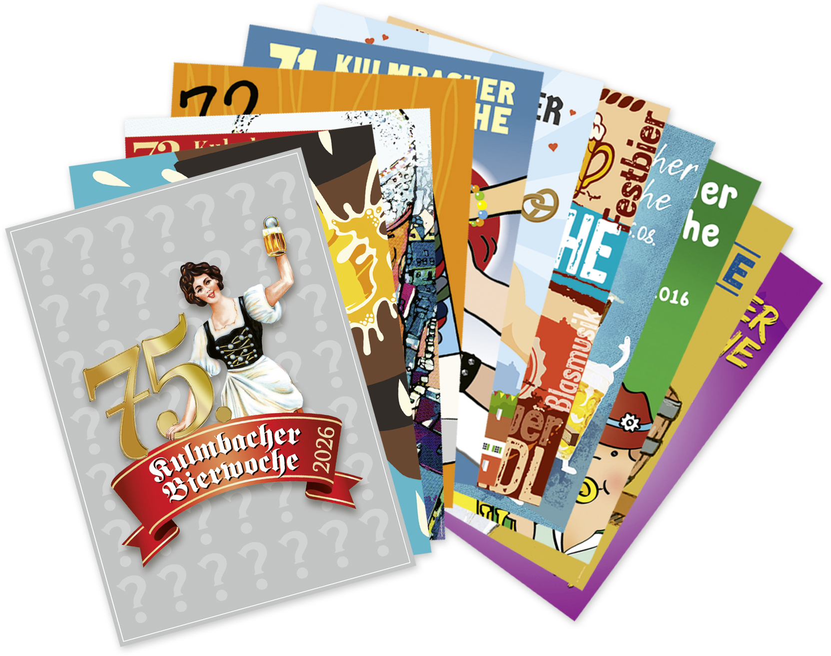 Bierwochen-Plakate als Fächer mit dem obersten Motiv als Gestaltungsaufruf